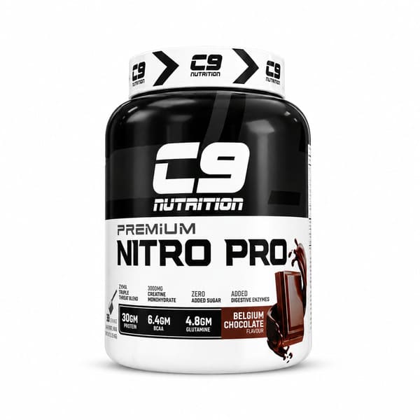 C9 Nutrition Nitro Pro 2kg Belgium Chocolate – 30g Protein, 6.4g BCAA, Creatine | 91Servings