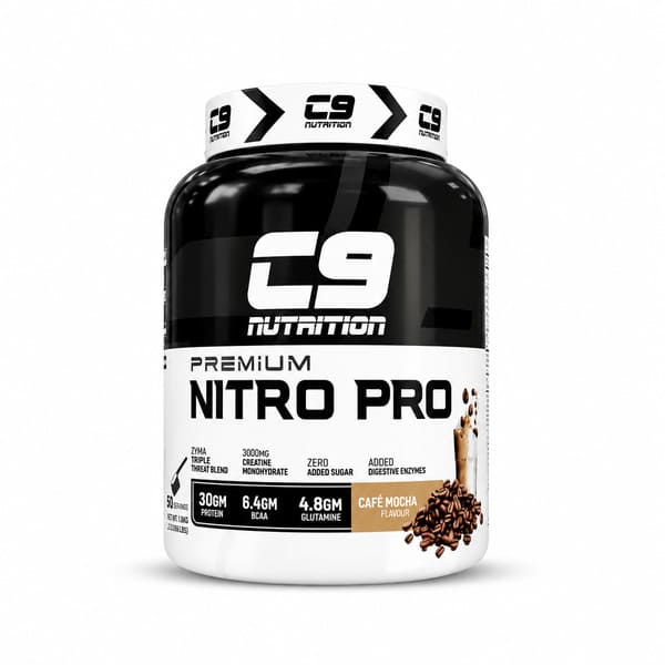 C9 Nutrition Nitro Pro 2kg Café Mocha – 30g Protein, 6.4g BCAA, Creatine | 91Servings