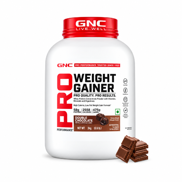 GNC Pro Performance Weight Gainer Double Chocolate 3kg – 98g Protein, 2558 Calories | 91Servings