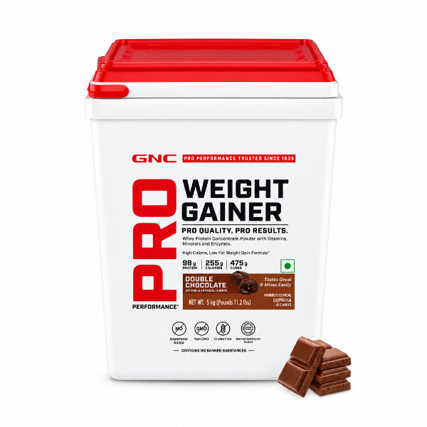 GNC Pro Performance Weight Gainer Double Chocolate 5kg – 98g Protein, 2558 Calories | 91Servings