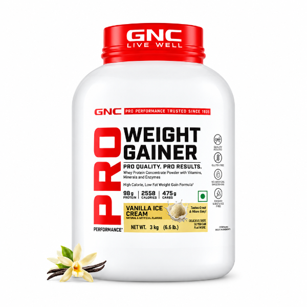 GNC Pro Performance Weight Gainer Vanilla Ice Cream 3kg – 98g Protein, 2558 Calories | 91Servings