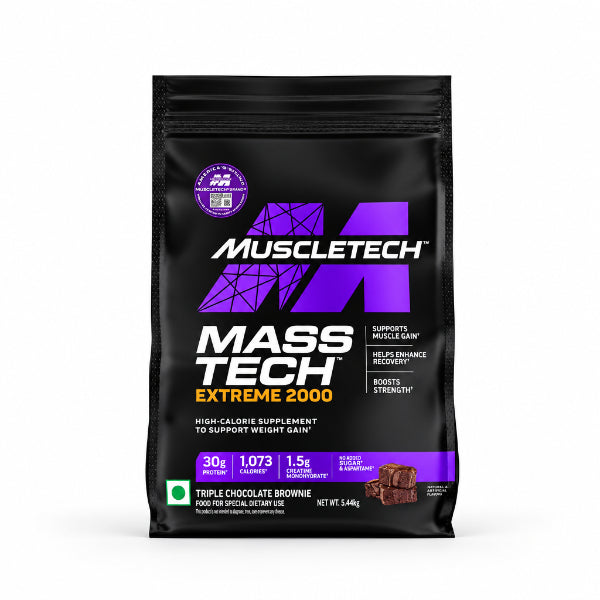 MuscleTech Mass Tech Extreme 2000 5.44kg Triple Chocolate Brownie – 30g Protein, 1073 Kcal | 91Servings