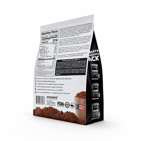 Myogenetix Massive High Calorie Weight Gainer 5 lbs – Side View with Ultimate Muscle Building Stack | 91Servings