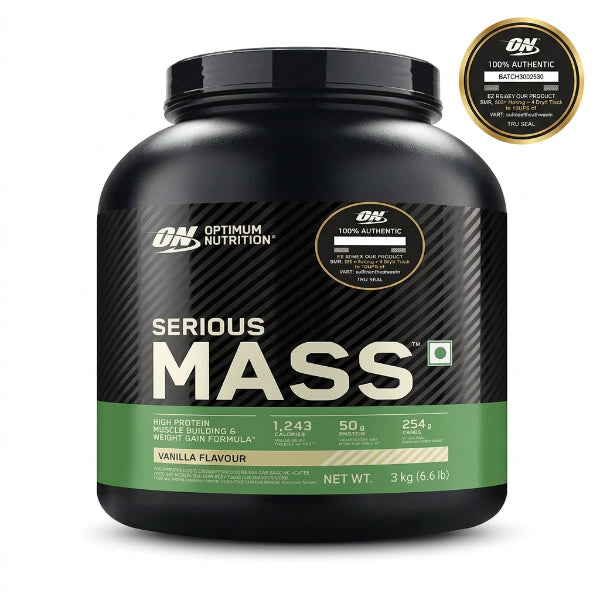 ON Serious Mass Vanilla 3kg – 1,243 Cal, 50g Protein, 254g Carbs per Serving | 91Servings