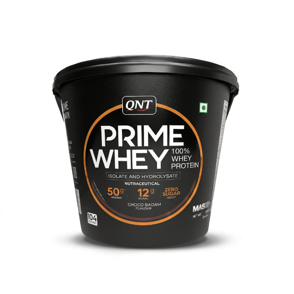 QNT Prime Whey 100% Whey Protein Isolate & Hydrolysate 4kg – 50g Protein 104 Servings Choco Badam | 91Servings