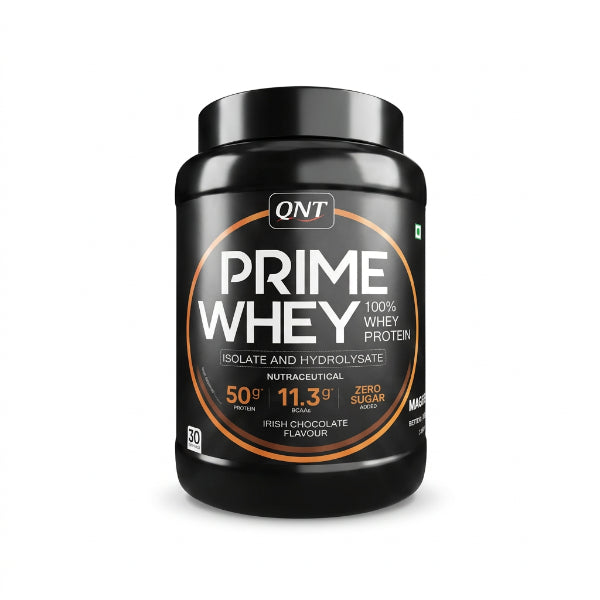 QNT Prime Whey 100% Whey Protein Isolate & Hydrolysate 1kg – 50g Protein 30 Servings Irish Chocolate | 91Servings