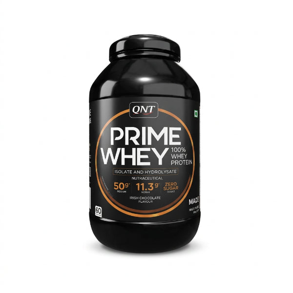 QNT Prime Whey 100% Whey Protein Isolate & Hydrolysate 2kg – 50g Protein 60 Servings Irish Chocolate | 91Servings