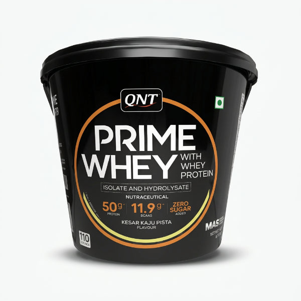QNT Prime Whey Protein Isolate & Hydrolysate 4kg – 50g Protein 110 Servings Kesar Kaju Pista | 91Servings