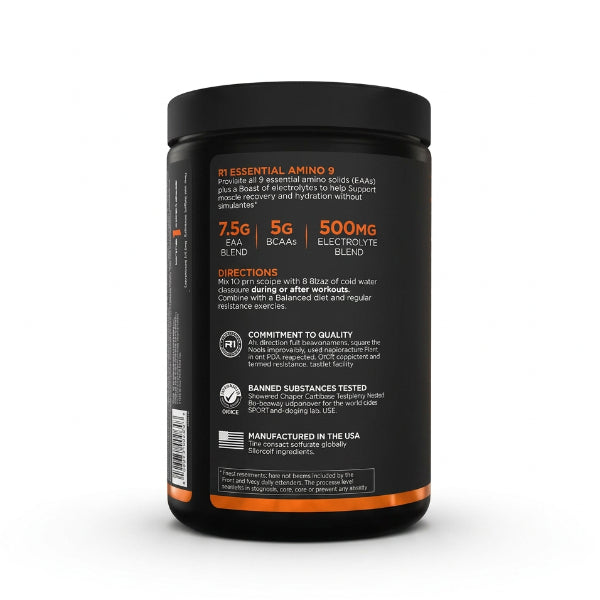 Rule 1 Essential Amino 9 – 7.5g EAA Blend, 5g BCAAs, 500mg Electrolyte Blend, Informed Choice Certified | 91Servings
