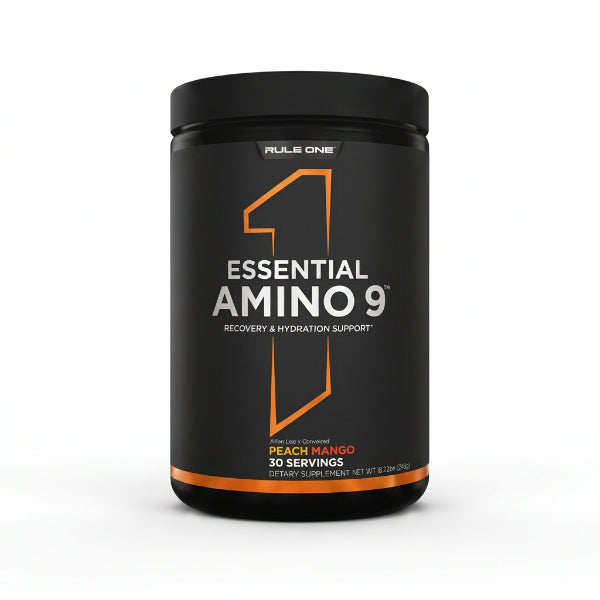 Rule 1 Essential Amino 9 Peach Mango 345g – 7.5g EAAs, 5g BCAAs, 500mg Electrolytes, 30 Servings | 91Servings
