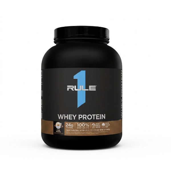 Rule 1 Whey Protein Cafe Mocha 5lb – 24g Protein, 100% Whey, 56 Servings | 91Servings