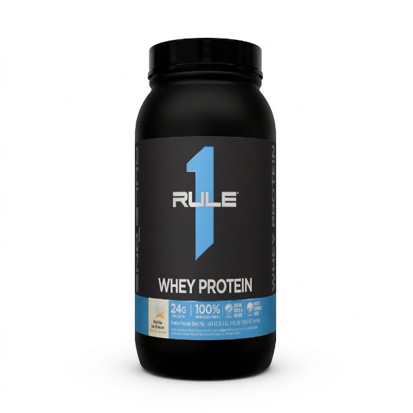 Rule 1 Whey Protein Vanilla Ice Cream 2lb – 24g Protein, 100% Whey, 27 Servings | 91Servings