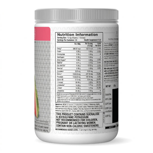 Xtend Original 7g BCAA 30 Servings Back Label Watermelon Explosion-91Servings